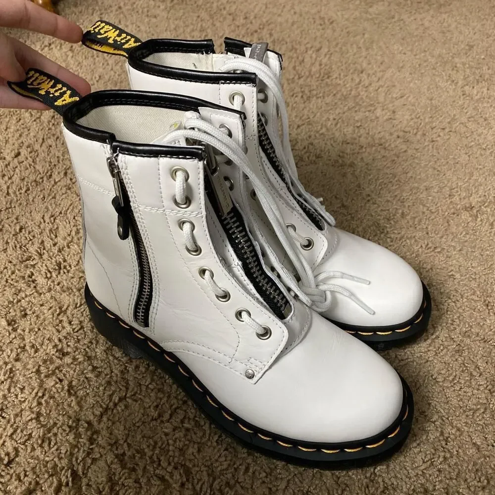 Dr-martens Women's White and Black Boots